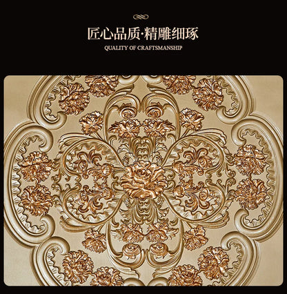 A07 European dining table and chair combination glass surface classical luxury solid wood carving flower round table with turnta