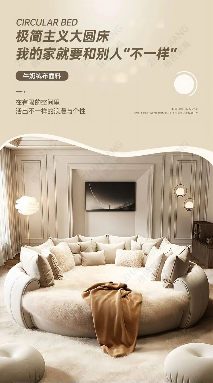 Designer Girls Modern Beds 200×180cm Luxury Italian King Size Bedroom Bed Double Loft Round Adults Cama Matrimonial Furniture