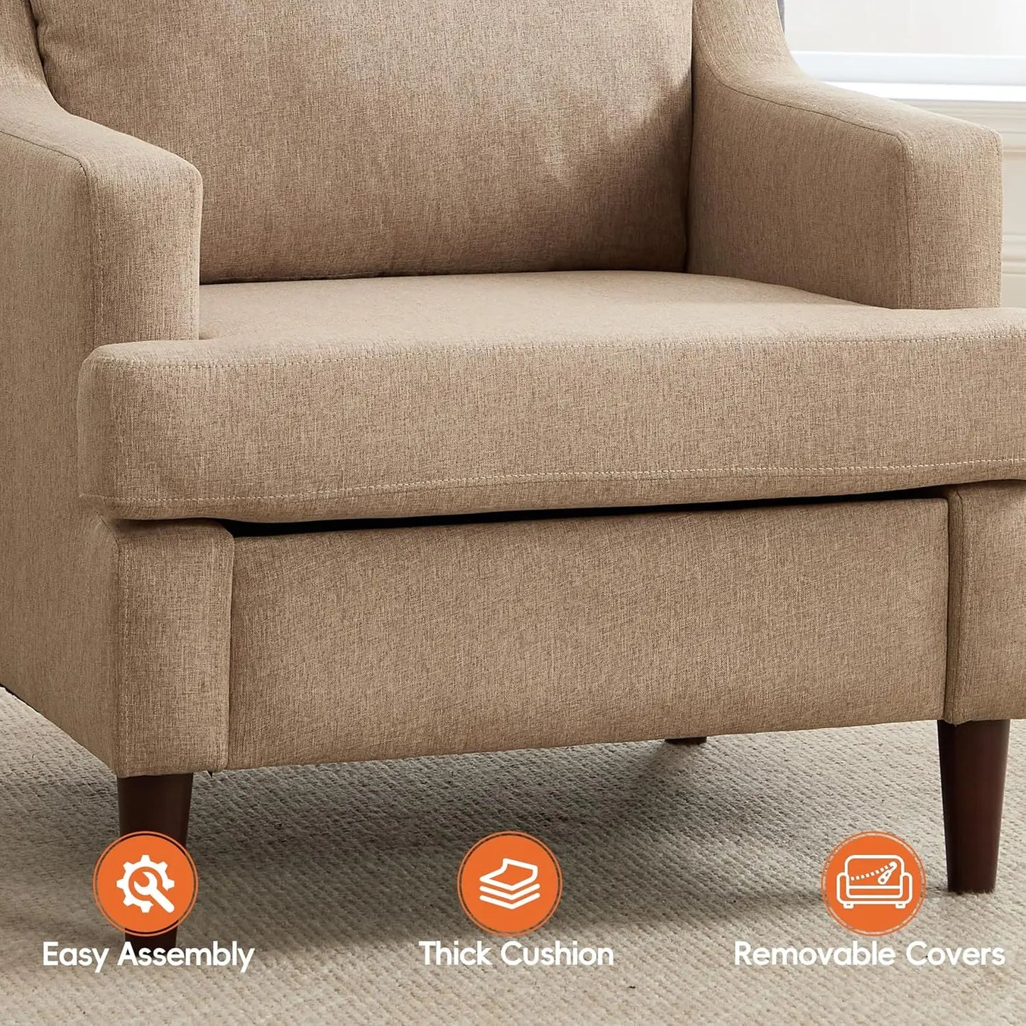 Mid-Century Accent Chair Modern Linen Fabric Armchair for Living Room,Comfy Upholstered Reading Chairs, Customized