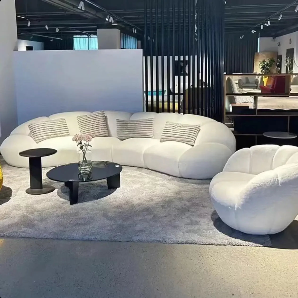 French cream wind curved sofa Italian minimalist leisure living room fabric light luxury sofa02A