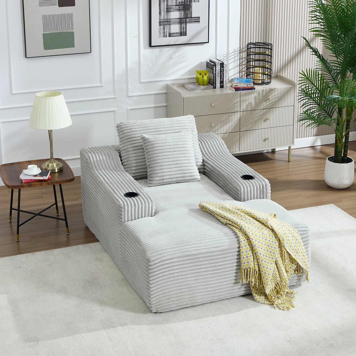 67 Inch Chaise Lounge Chair Indoor, Oversized Corduroy Upholstered Boneless Sofa Bed, Cloud Sofas Couches for Living Room