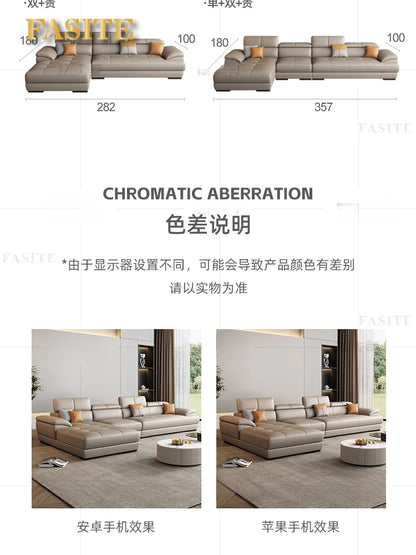 Nordic leather sofa with cowhide top layer, simple modern size, living room, Italian minimalist cream style leather sofa
