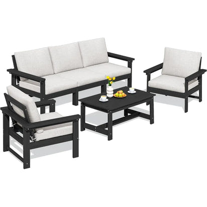 HDPE Patio Conversation Set, 6-Piece Sectional Outdoor Furniture Set, All Weather Outdoor Couch Set Patio Furniture Set for Dec