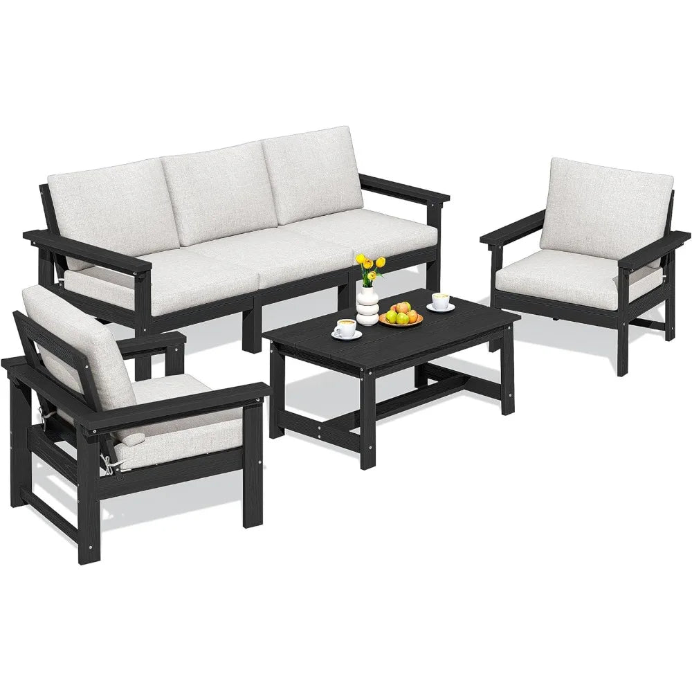 HDPE Patio Conversation Set, 6-Piece Sectional Outdoor Furniture Set, All Weather Outdoor Couch Set Patio Furniture Set for Dec