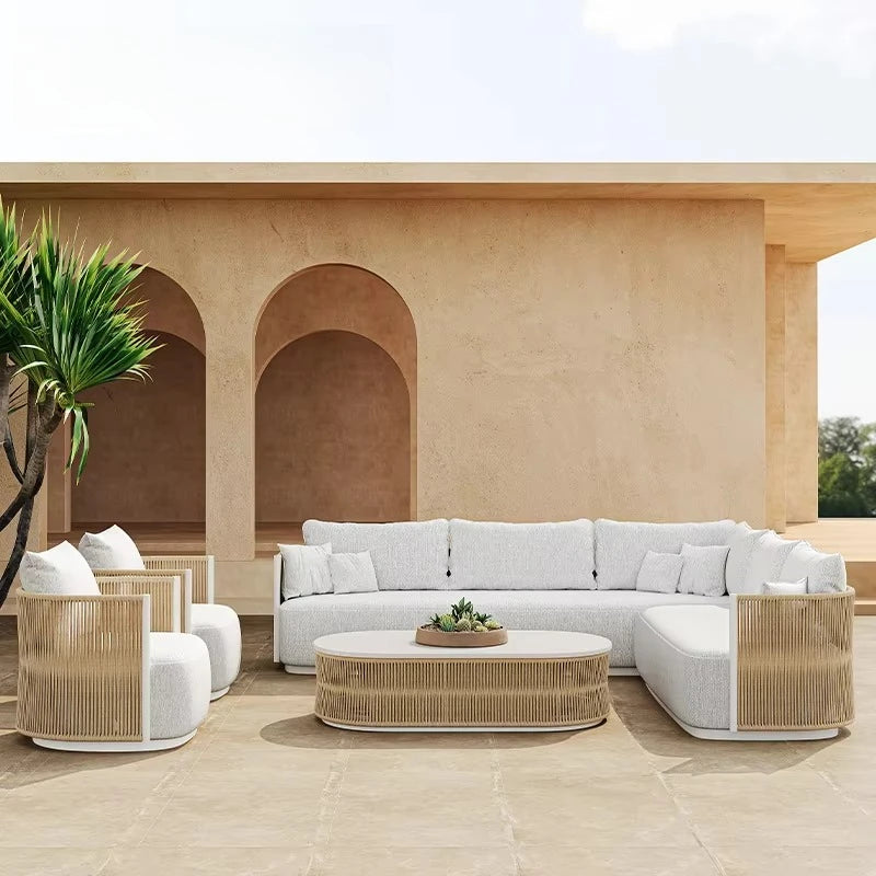 Luxury L-shaped outdoor sofa set Aluminum outdoor garden furniture Hotel terrace Metal outdoor sofa set