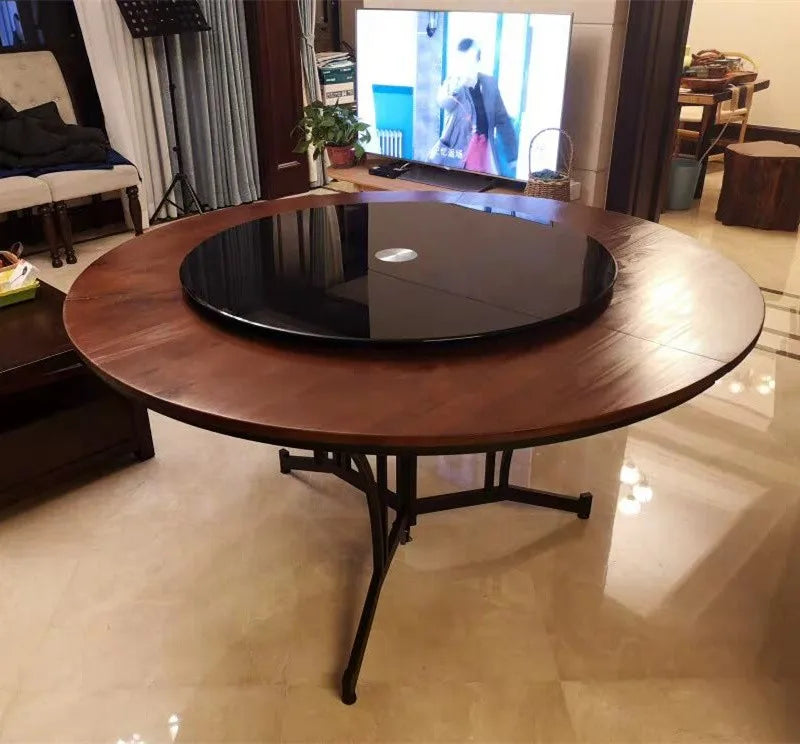 solid wood foldable dining table multi-functional invisible household removable retractable round table