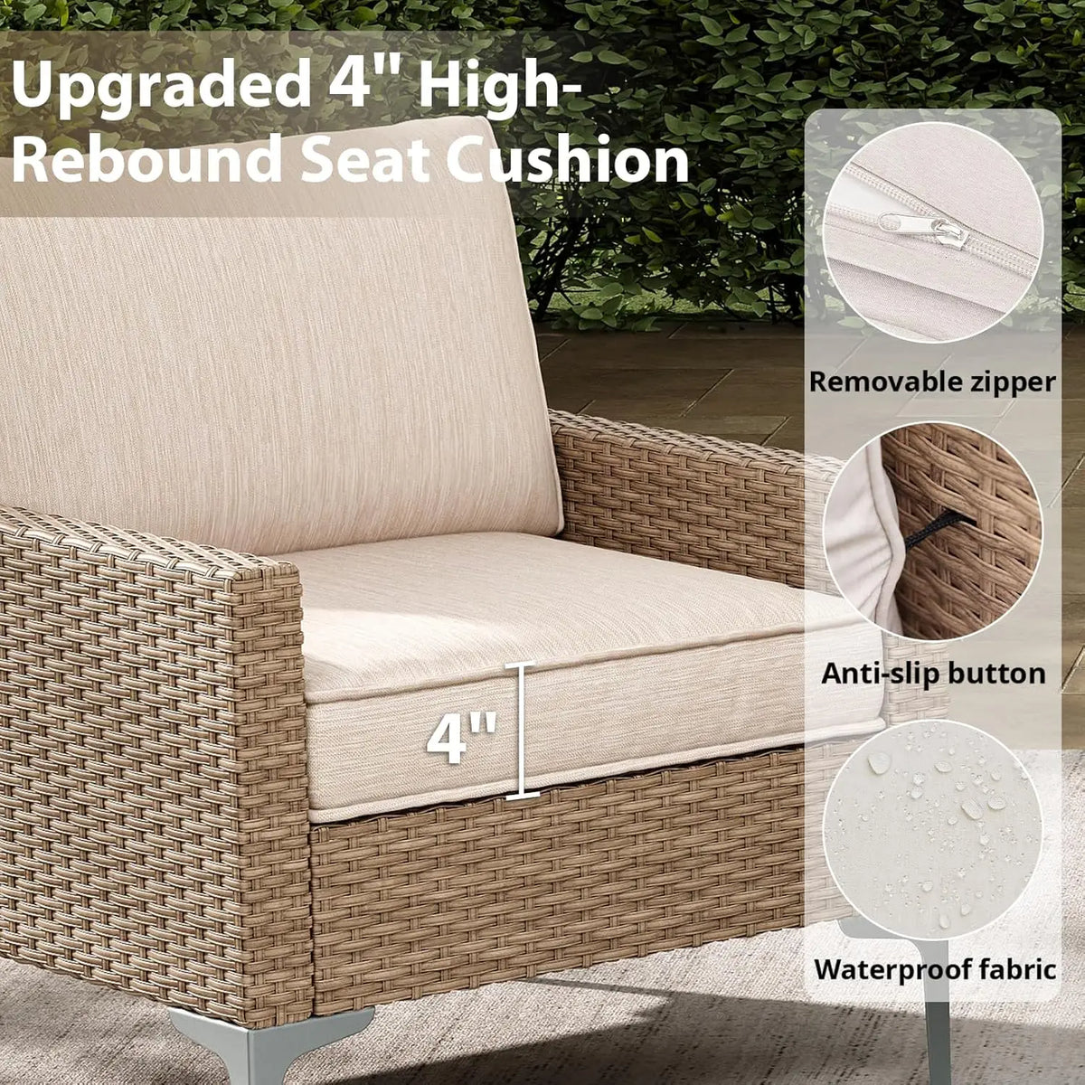 4-Piece Outdoor Sectional Sofa Set, All-Weather Wicker Patio Furniture with L/R armrest & Tempered Glass Table,, Customized