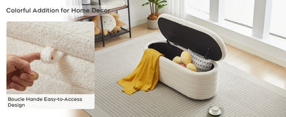 TODRANI 45" Storage Ottoman Bench, 300 Lb Capacity Teddy Upholstered, Safety Hinge, Flip-Top Oval Foot Rest With Foot Pads