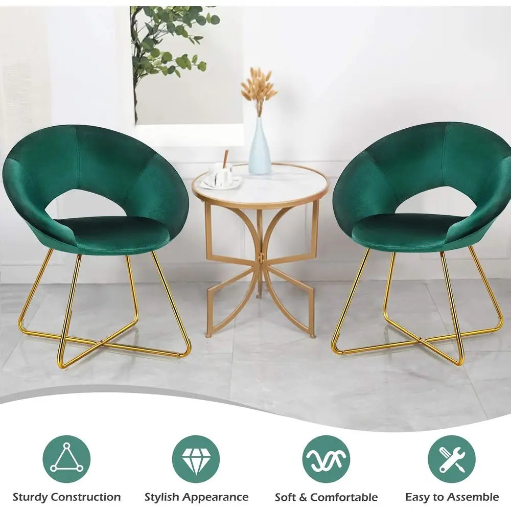 Green Velvet Upholstered Accent Chair Set of 2, Comfortable Vanity Desk Chair, 300 lbs Capacity, Elegant Century Style Single So