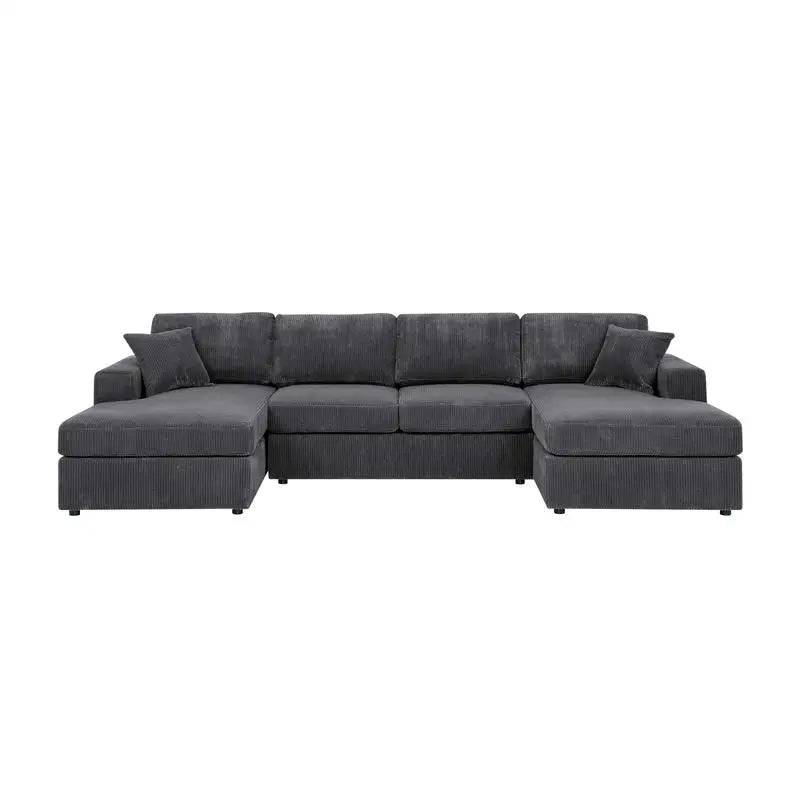 3-Pc Corduroy Double-Chaise Sectional Sofa with Plush Cushions and Modern Design, Comfortable Seating for Living Room, Stylish