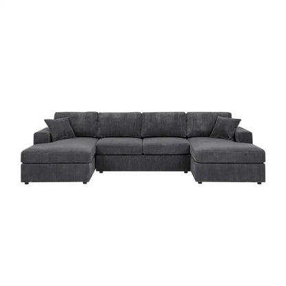 3-Pc Corduroy Double-Chaise Sectional Sofa with Plush Cushions and Modern Design, Comfortable Seating for Living Room, Stylish