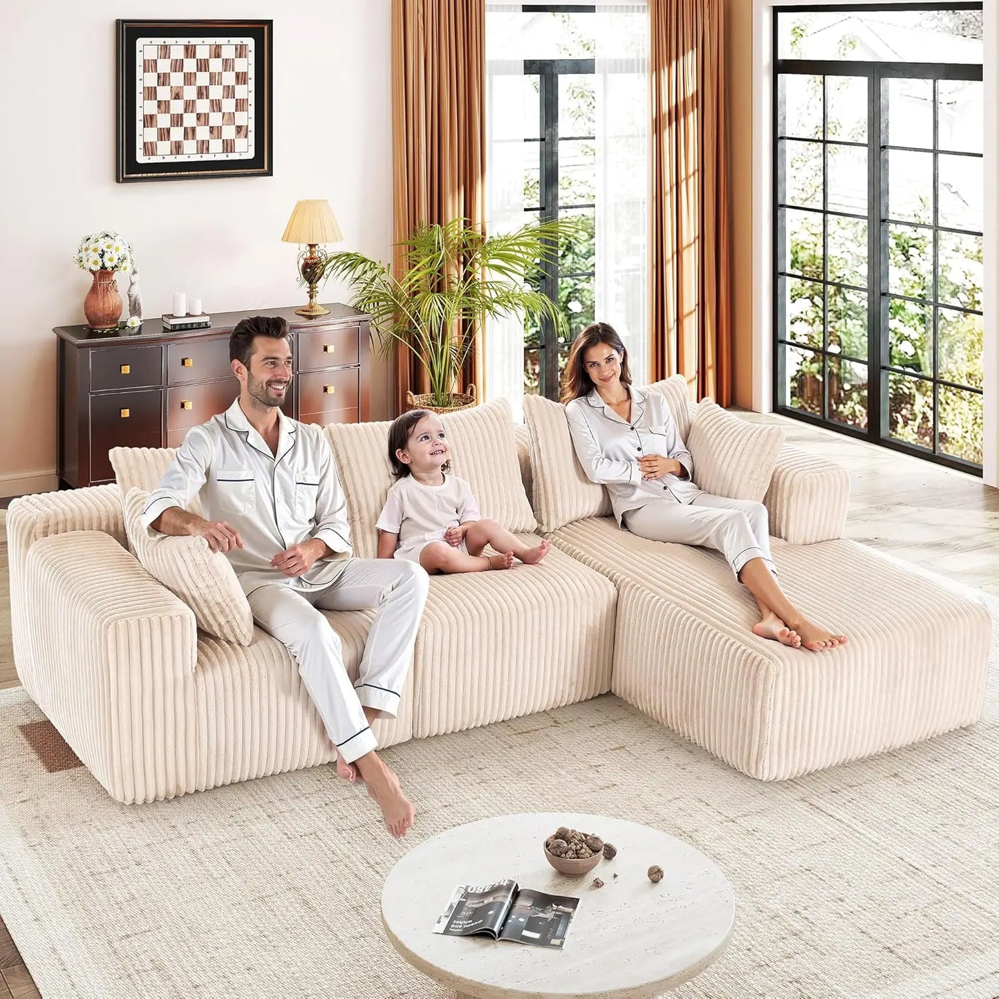 Cloud Modular Sofa Couch with L-Shape Chaise,Modern Sectional with Deep Seat, Upholstered Couches for Living Room Bedroom,No Ass