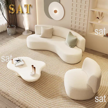 # Creamy Style Italian Minimalist Office Reception Sofa Set New Curved Fabric Sofa Creamy Small Living Room Furniture