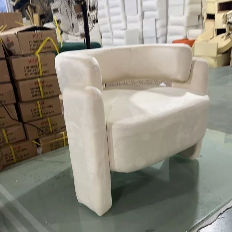 Nordic Chaise Loung Frosted Velvet Accent Chairs Curved Backrest Solid Wood Frame High Density Sponge Living Room Single Sofas