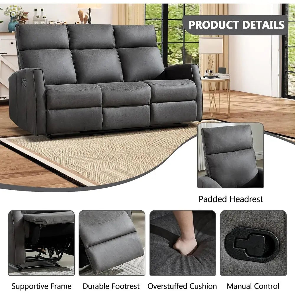 Manual Recliner Soa Set or Living Room, ern Reclining Couch urniture Set, Included 2pcs Reclining Chair and Wall-Her 3-Seater Re