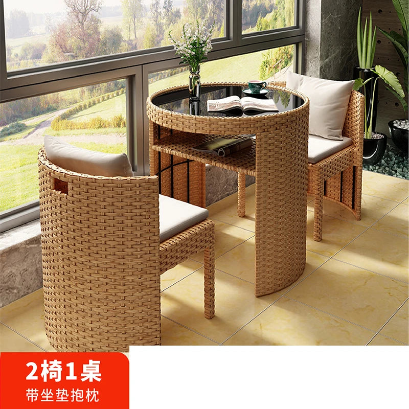 Balcony rattan chair three-piece outdoor courtyard combination small table and chair casual coffee table