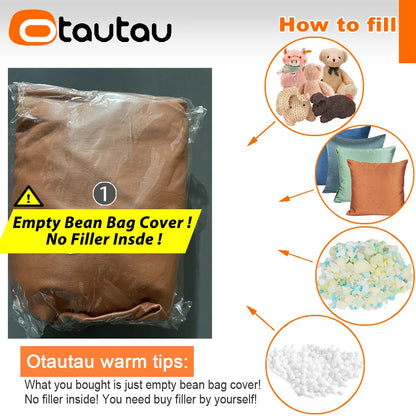 OTAUTAU 1-2 Seat Faux Leather Bean Bag Cover Couch Armchair Pouf Beanbag Cover SF433【No Filler!Need Buy Filler Yourself !】