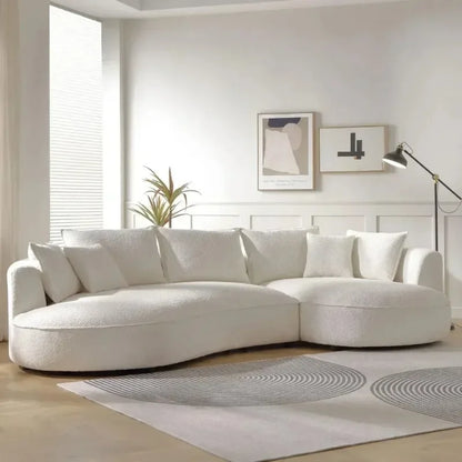 Modern Curved Sofa Couch, Upholstery Boucle Sofa With Pillows, Right Hand Facing Sectional Boucle Fabric Couch