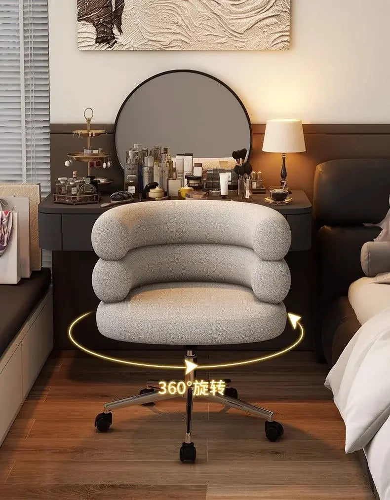 Living Room Swivel Chair Nordic Armchair INS Lift Computer Backrest Chair Lamb Wool Design Bedroom Makeup Chair Home Furniture