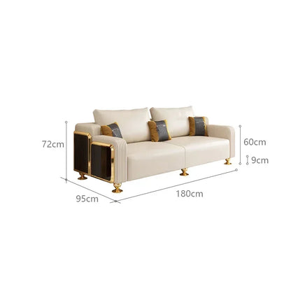Modern Luxury Leather with Wooden Sofa Set, Fashion 2/3/4 Seater Sofa, Leather Couch for Living Room Accept Customzied Color