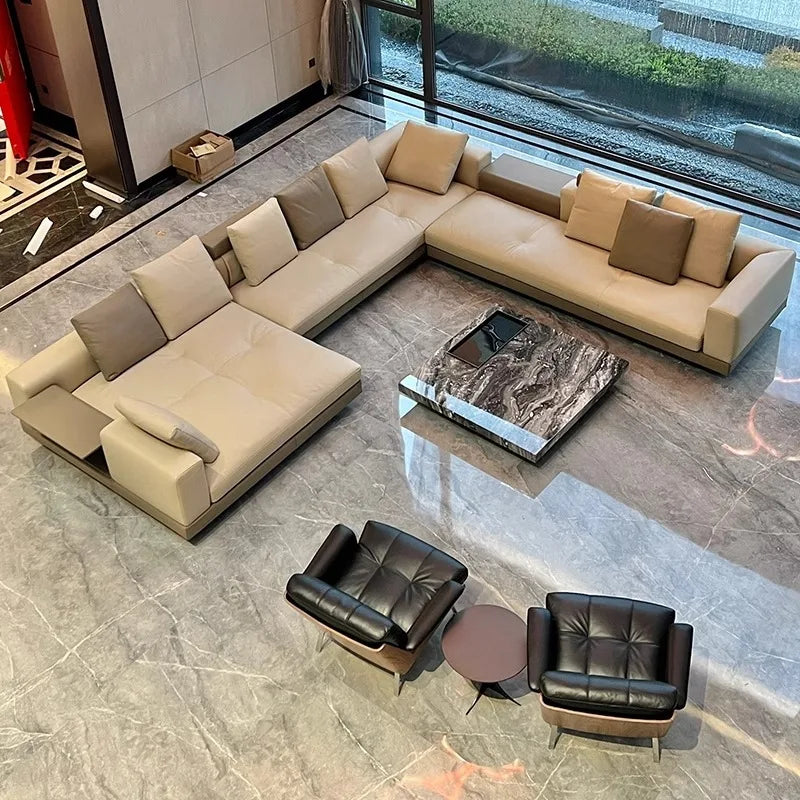 Italian minimalist Connelly leather sofa light luxury large and small apartment straight row three people first layer cowhide li