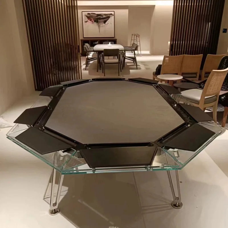 Light Luxury Creative Desig Tempered Glass Poker Table Multi-person Chess and Card Table Club Entertainment Furniture