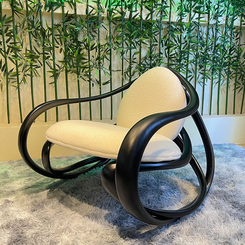 Rocking chair, solid wood balcony, living room, fiberglass casual leather sofa