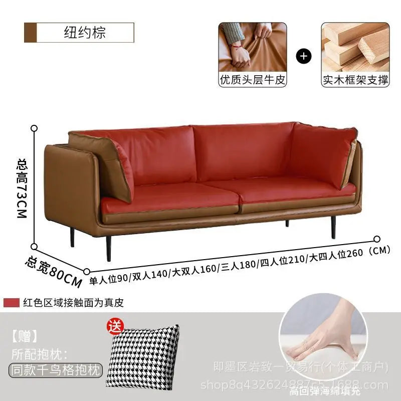 Retro oil wax leather living room sofa Modern simple small apartment sofa
