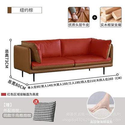 Retro oil wax leather living room sofa Modern simple small apartment sofa