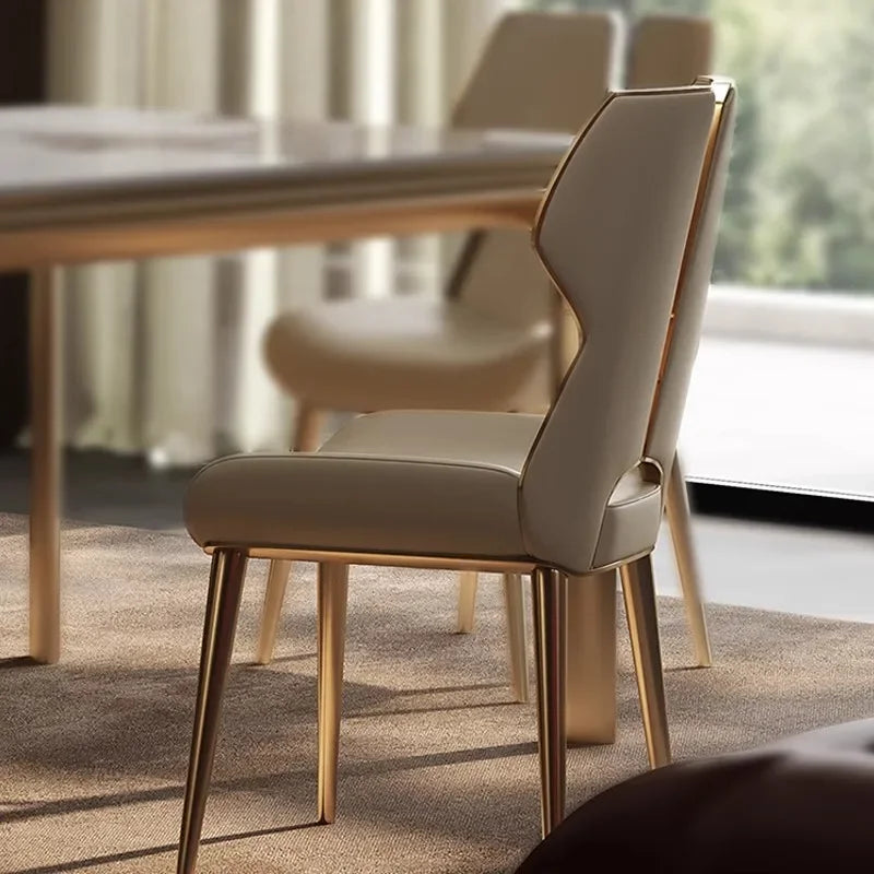 Light Luxury Stainless Steel Dining Chairs Relaxing Home Modern Simple Kitchen Relax Chairs Backrest Leather Aesthetic Furniture