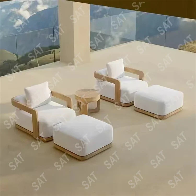 Modern Elegant Teak Garden Sofa Patio Hotel Villa Outdoor Furniture Comfortable Leisure Single Garden Sofa