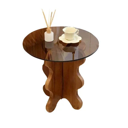 Table d'appoint de luxe légère en bois massif, Tables basses en verre nordique pour meubles de salon, Table d'angle pour petit appartement