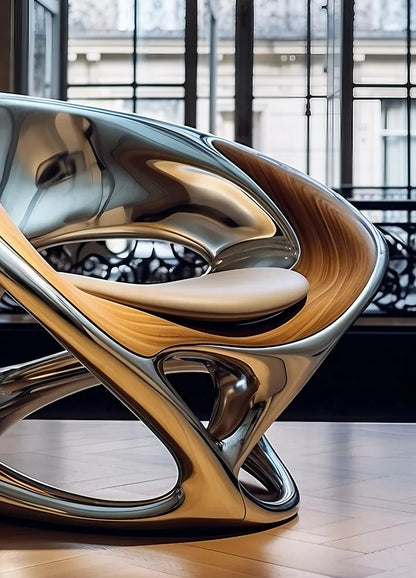 Metal Armchair Bright Hollow Electroplating Leisure Chair Living Room Futuristic Sculpture Chair