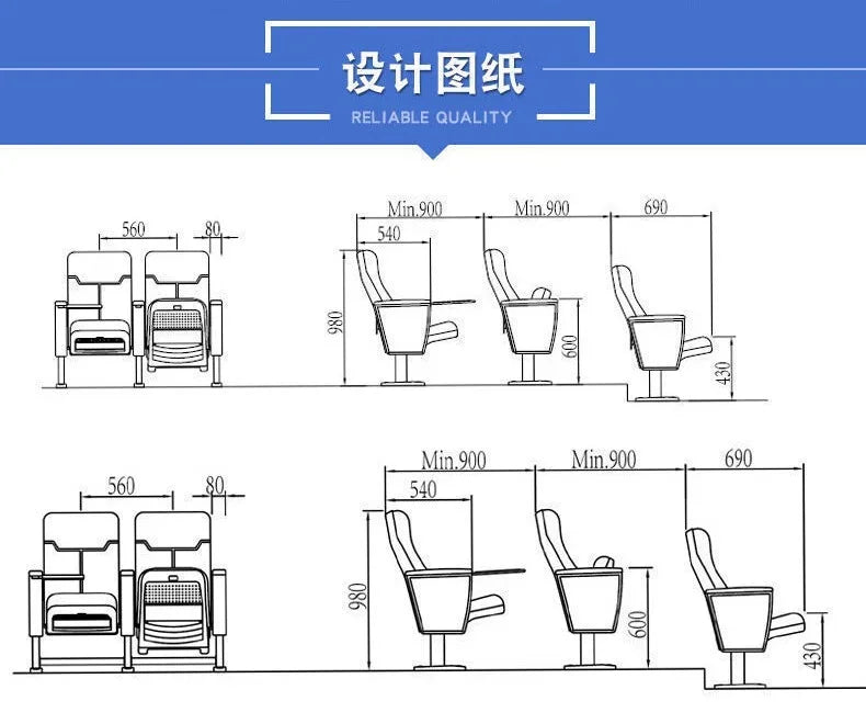 HT Classroom Academic Hall with Writing Board Row Chairs Multifunctional Concert Hall Lecture Hall Seats