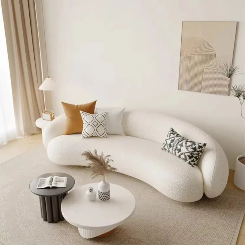 Cream curved sofa soft sofa living room bedroom dual use