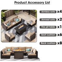 7 Piece Patio Furniture Set with  Fire Pit Table Outdoor Sectional Conversation Sofa Set with Coffee Table