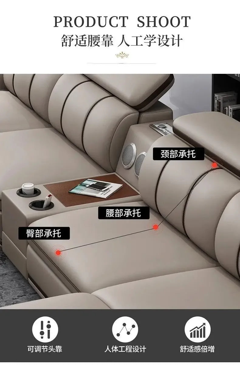 Light luxury first-layer cowhide leather sofa, living room size, straight row concubine combination household leather sofa