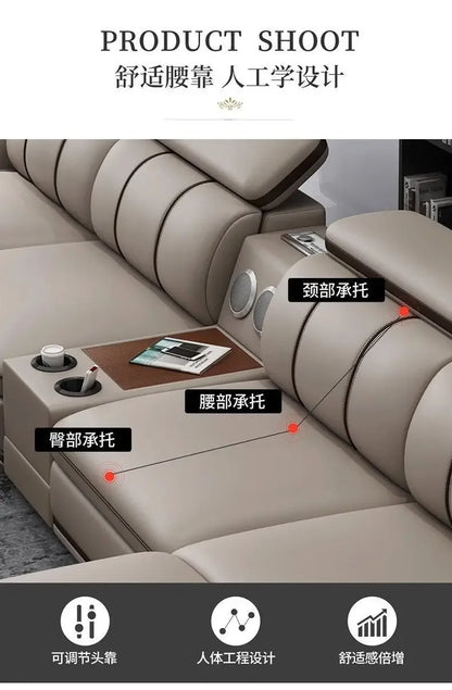Light luxury first-layer cowhide leather sofa, living room size, straight row concubine combination household leather sofa