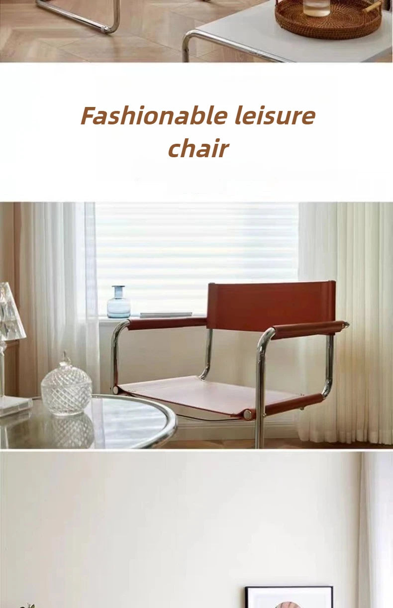 Stainless Steel Dining Chairs Modern Simple Restaurant Chair Living Room Portable Leather Armchair Home Decoration Furniture