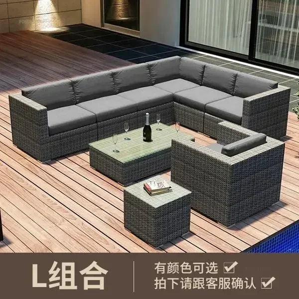 Luxury Terrace Courtyard Garden Furniture Outdoor Garden Sofa Combination Outdoor Waterproof Sun Protection Leisure Sofa Chair N