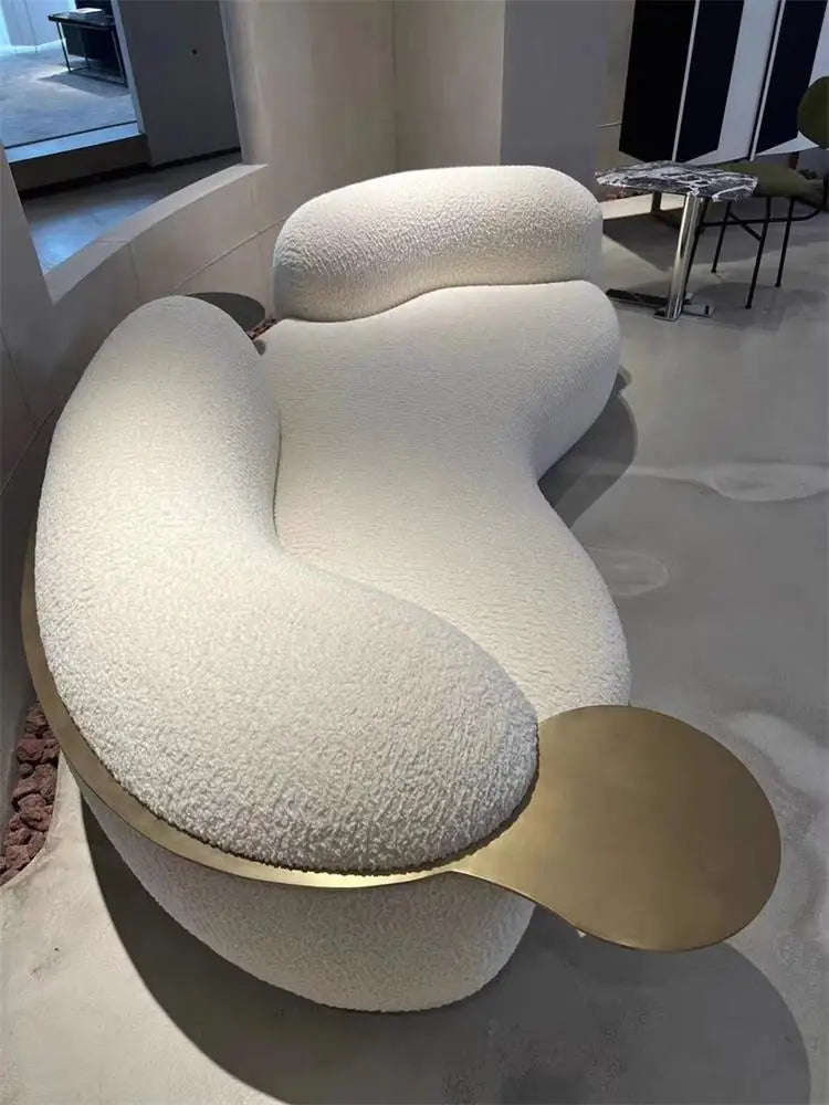 Cream wind creative curved sofa light luxury Italian minimalist pea small apartment guest leisure lamb wool fabric sofa