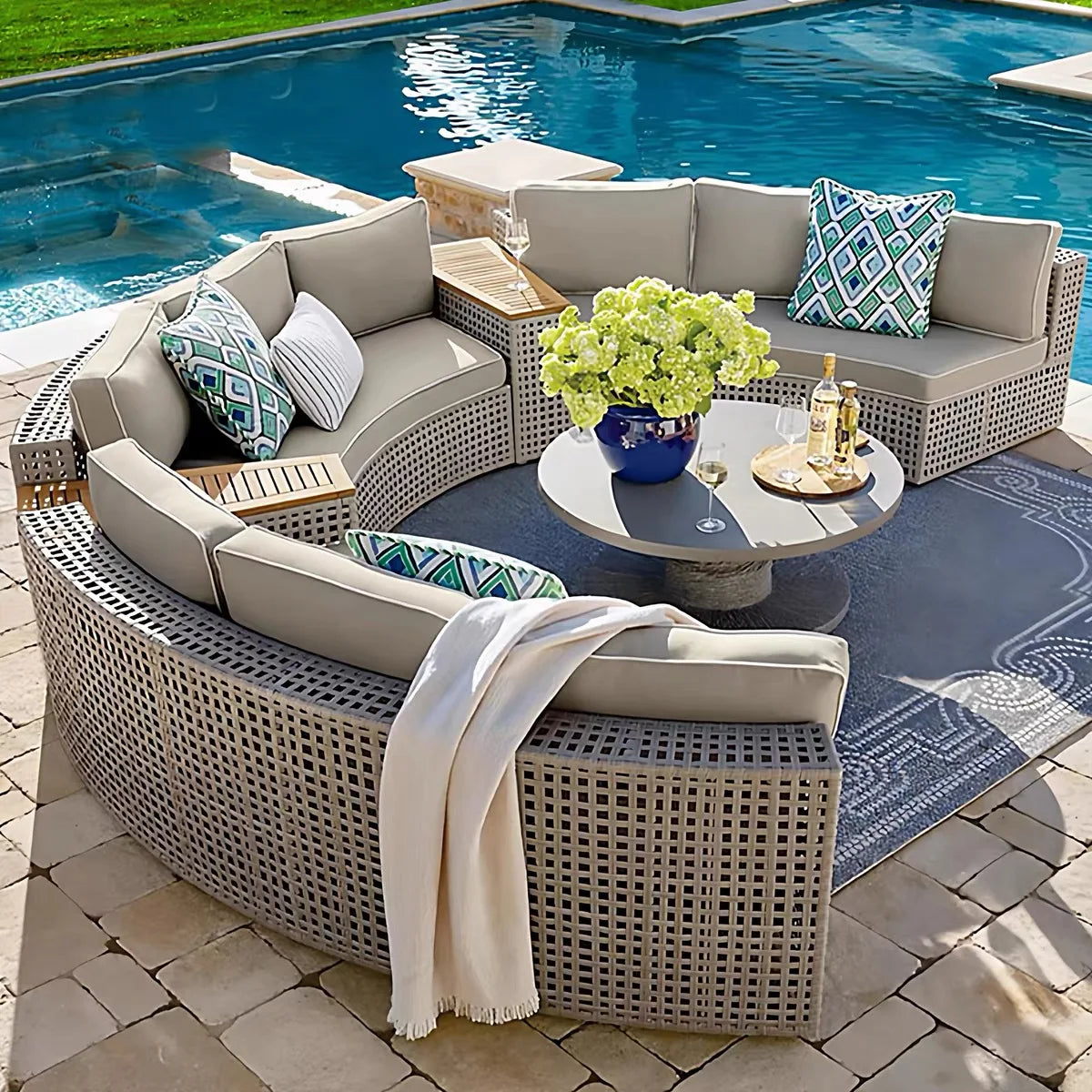 Rattan sofa combination courtyard garden leisure outdoor living room custom semi-circular arc rattan chair terrace outdoor
