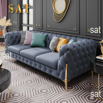 leather sofa setLight luxury sofa combination high-end living room furniture  Italian stainless steel modern art