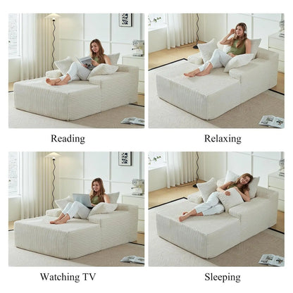 67 Inch Chaise Lounge Chair Indoor Oversized Upholstered Corduroy Sofa Bed Deep Seat Sleeper Couch Customized