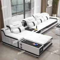 HS Luxury Italian Genuine Leather Sectional Sofa Set With Bluetooth Speaker And USB Ports Cow Leather Divano Living Room Furnitu