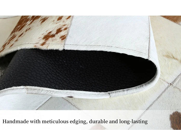 Modern Premium Cowhide Splicing Bedroom Carpet Home Docor Rugs For Living Room Natural White Plaid Floor Mat Customized Size Rug