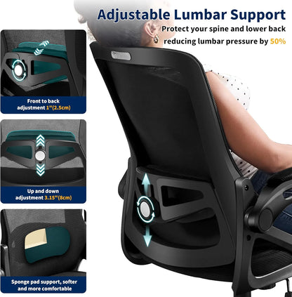 Ergonomic Office Chair, Desk Chair with Adjustable Lumbar Support, Breathable Mesh Comfy Computer Chairs with Flip-up Armrests