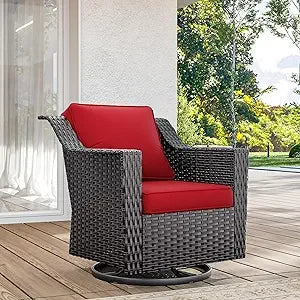 Wicker Patio Swivel Chairs, Outdoor Rocking Chair with Wide Armrest, Thickened Cushions, Patio Rattan Furniture for Deck, Porch