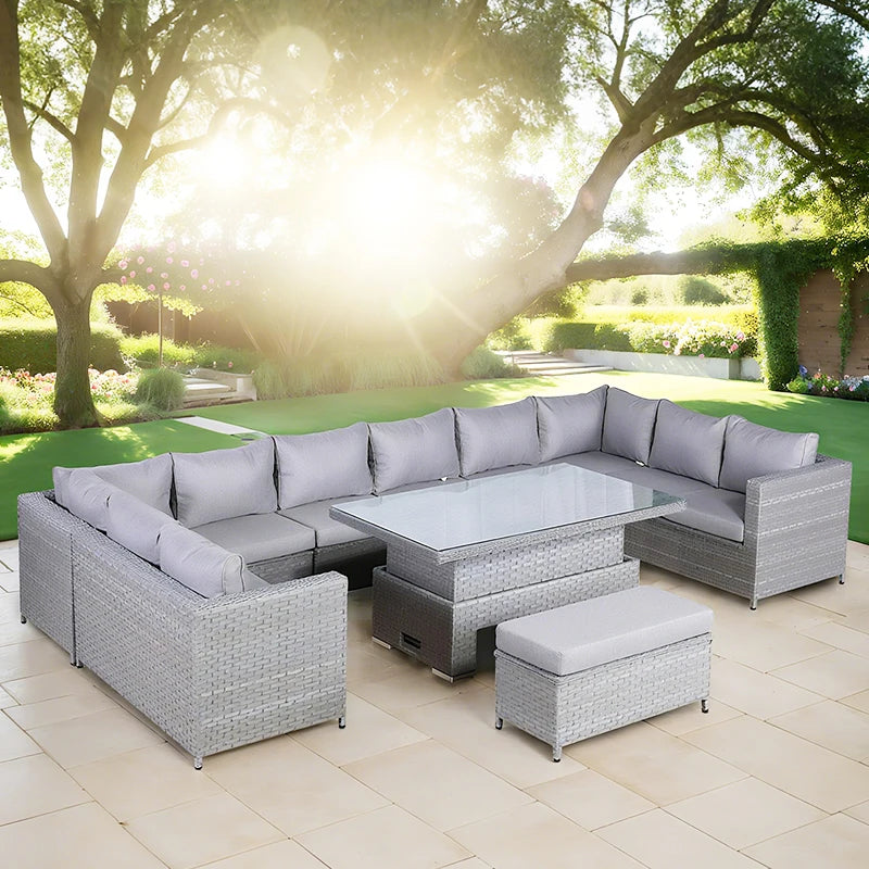 Best Selling Patio Furniture Garden Rattan Sofa Set Outdoor Restaurant PE Rattan L Shape Sectional Chaise Sofas with Tea Table