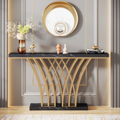 Tribesigns 59 inch Gold Console Table, Modern Entryway Table with Grid-Shaped Metal Base for Entrance, Hallway, Entryway
